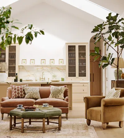 Oka Coleridge Velvet 3-seater Sofa - Apricot In Brown