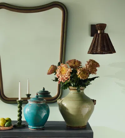 Oka Concho Wall Lamp - Antique Brass/rattan Brown