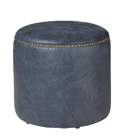 Oka Costellini Leather Ottoman - Smoke Blue In Gray
