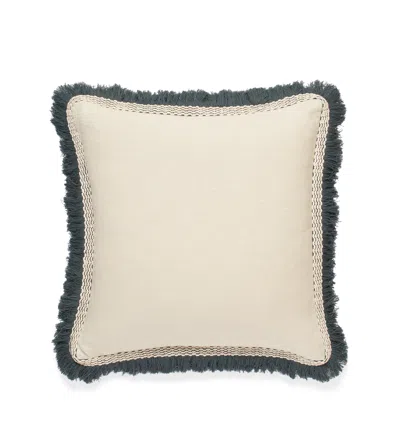 Oka Elspeth Cushion Cover With Fringing - Natural/air Force Blue