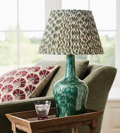 Oka Hirkani Pleated Linen Lampshade 35cm - Moss