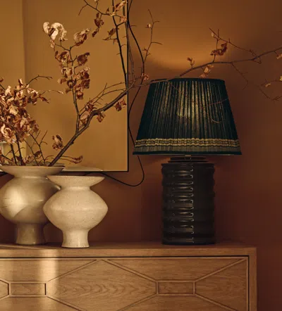 Oka Longshan Silk Pleated Lampshade 45cm - Grey Green