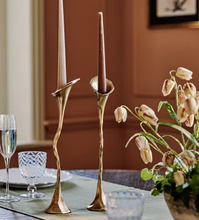 Oka Ninfea Candle Holders Pair - Antique Brass