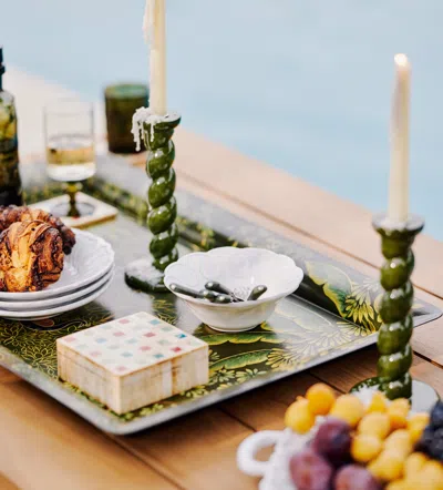 Oka Rangoli Tile Coasters With Box - Set Of Four - Multi In Green