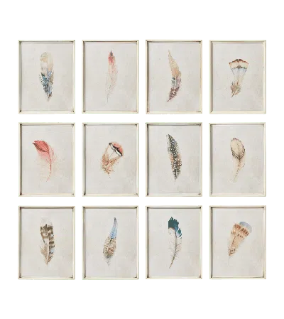 Oka Set Of 12 Feather Prints - Multi