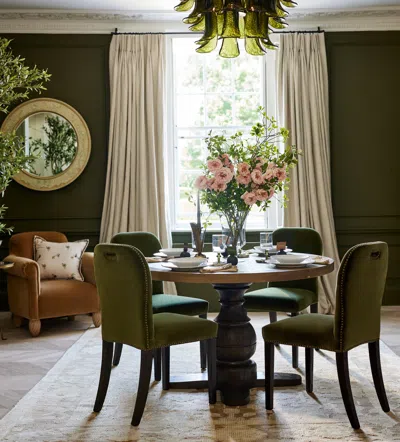 Oka Stafford Velvet Dining Chair - Spruce