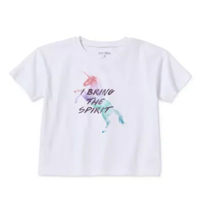 Okie Dokie Active Girls Round Neck Short Sleeve Active T-shirt In White