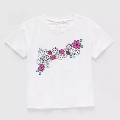 Okie Dokie Active Toddler & Little Girls Round Neck Short Sleeve Relaxed Fit Graphic T-shirt In White