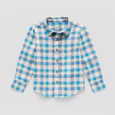 Okie Dokie Babies' Adaptive Toddler Boys Easy-on + Easy-off Long Sleeve Regular Fit Button-down Shirt In Green