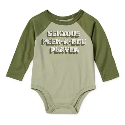 Okie Dokie Baby Boys Crew Neck Long Sleeve Bodysuit In Green