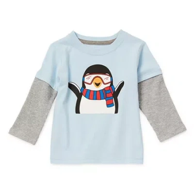 Okie Dokie Baby Boys Crew Neck Long Sleeve Regular Fit Graphic T-shirt In Blue