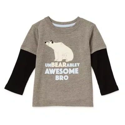 Okie Dokie Baby Boys Crew Neck Long Sleeve Regular Fit Graphic T-shirt In Gray