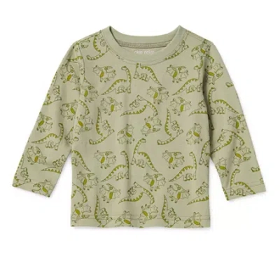 Okie Dokie Baby Boys Crew Neck Long Sleeve Regular Fit Graphic T-shirt In Green