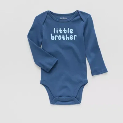 Okie Dokie Baby Boys Crew Neck Long Sleeve Rib Bodysuit In Blue