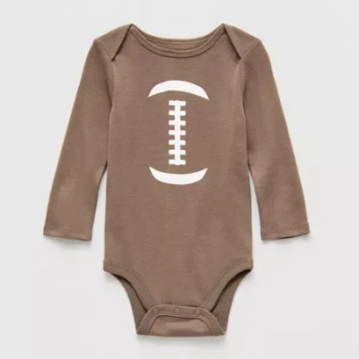 Okie Dokie Baby Boys Crew Neck Long Sleeve Rib Bodysuit In Brown