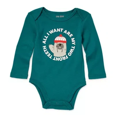 Okie Dokie Baby Boys Crew Neck Long Sleeve Rib Bodysuit In Green
