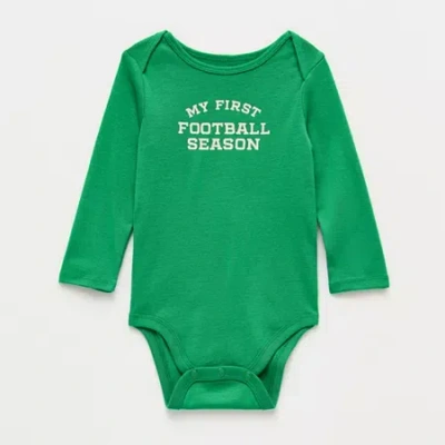 Okie Dokie Baby Boys Crew Neck Long Sleeve Rib Bodysuit In Green