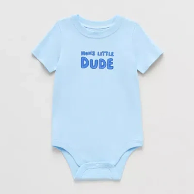 Okie Dokie Baby Boys Crew Neck Short Sleeve Bodysuit In Blue