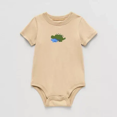 Okie Dokie Baby Boys Crew Neck Short Sleeve Bodysuit In Nude