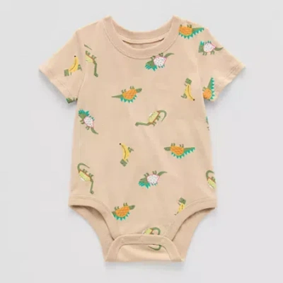 Okie Dokie Baby Boys Crew Neck Short Sleeve Bodysuit In Sand