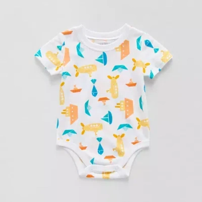 Okie Dokie Baby Boys Crew Neck Short Sleeve Bodysuit In White