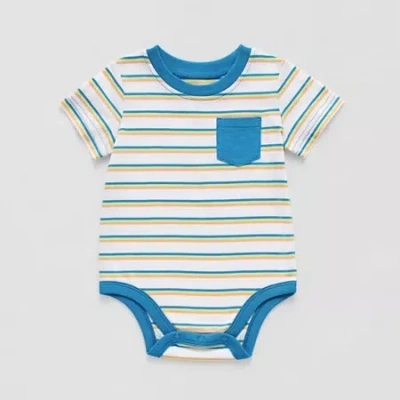 Okie Dokie Baby Boys Crew Neck Short Sleeve Bodysuit In White