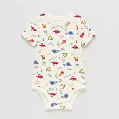 Okie Dokie Baby Boys Crew Neck Short Sleeve Bodysuit In White