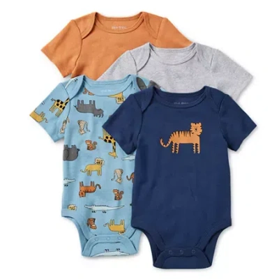 Okie Dokie Baby Boys Crew Neck Short Sleeve Rib 4-pc. Bodysuit In Blue