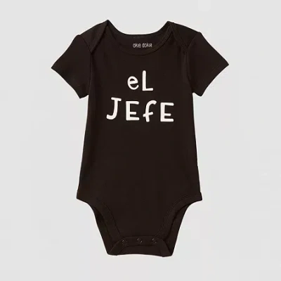 Okie Dokie Baby Boys Crew Neck Short Sleeve Rib Bodysuit In Black