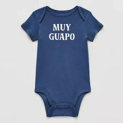 Okie Dokie Baby Boys Crew Neck Short Sleeve Rib Bodysuit In Blue