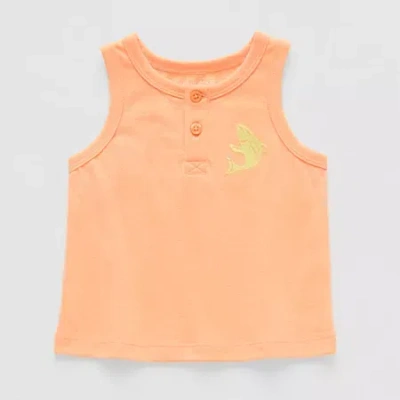 Okie Dokie Baby Boys Henley Neck Sleeveless Tank Top In Orange