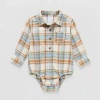 Okie Dokie Baby Boys Long Sleeve Bodysuit In Sand