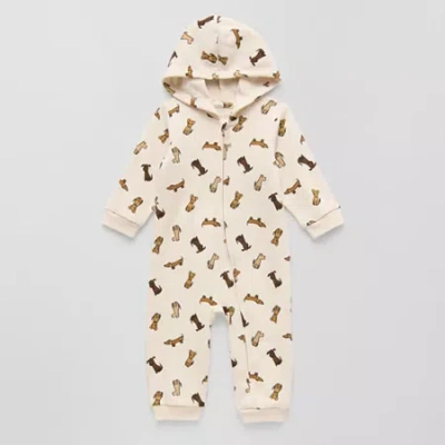 Okie Dokie Baby Boys Long Sleeve Jumpsuit In White