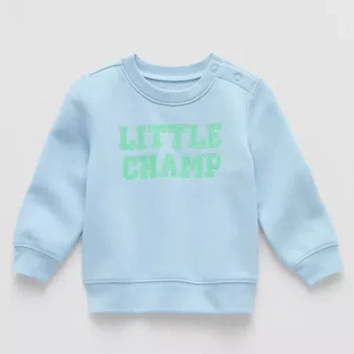 Okie Dokie Baby Boys Round Neck Fleece Long Sleeve Sweatshirt In Blue