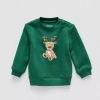 Okie Dokie Baby Boys Round Neck Fleece Long Sleeve Sweatshirt In Green
