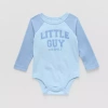 Okie Dokie Baby Boys Round Neck Long Sleeve Bodysuit In Blue