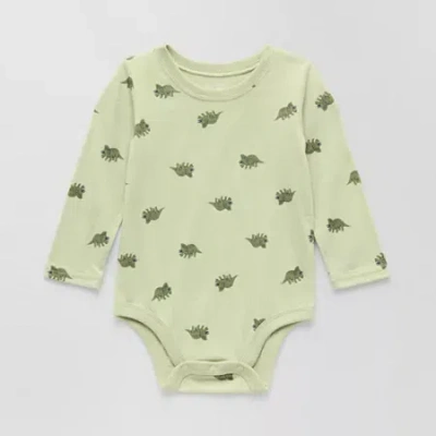 Okie Dokie Baby Boys Round Neck Long Sleeve Bodysuit In Green