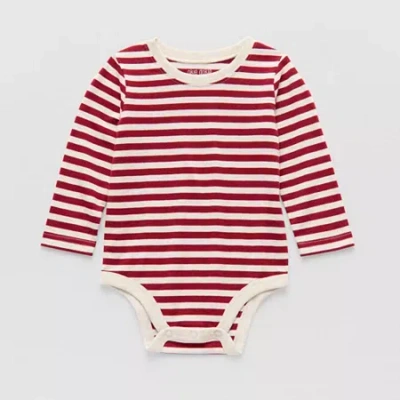 Okie Dokie Baby Boys Round Neck Long Sleeve Bodysuit In White