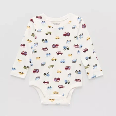 Okie Dokie Baby Boys Round Neck Long Sleeve Bodysuit In White