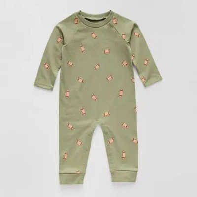 Okie Dokie Baby Boys Round Neck Long Sleeve Jumpsuit In Green