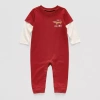 Okie Dokie Baby Boys Round Neck Long Sleeve Jumpsuit In Red