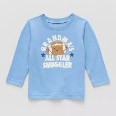 Okie Dokie Baby Boys Round Neck Long Sleeve Regular Fit Graphic T-shirt In Blue