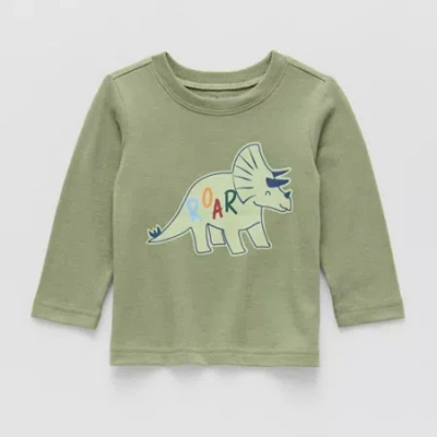 Okie Dokie Baby Boys Round Neck Long Sleeve Regular Fit Graphic T-shirt In Green