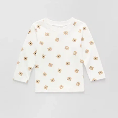 Okie Dokie Baby Boys Round Neck Long Sleeve Regular Fit Graphic T-shirt In White