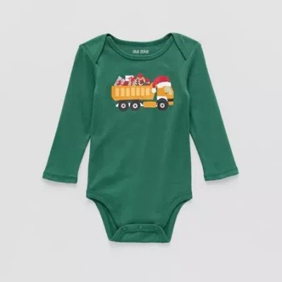 Okie Dokie Baby Boys Round Neck Long Sleeve Rib Bodysuit In Green
