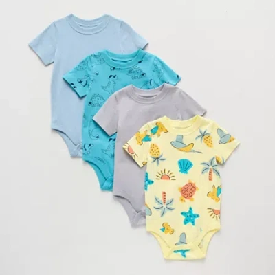 Okie Dokie Baby Boys Round Neck Rib 4-pc. Bodysuit In Blue