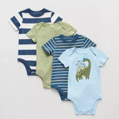 Okie Dokie Baby Boys Round Neck Short Sleeve Rib 4-pc. Bodysuit In Multi