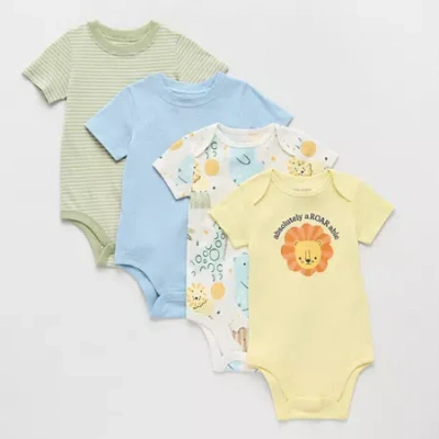 Okie Dokie Baby Boys Round Neck Short Sleeve Rib 4-pc. Bodysuit In Multi