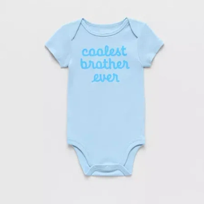 Okie Dokie Baby Boys Round Neck Short Sleeve Rib Bodysuit In Blue