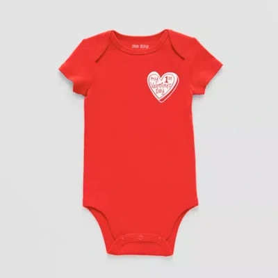 Okie Dokie Baby Boys Round Neck Short Sleeve Rib Bodysuit In Red